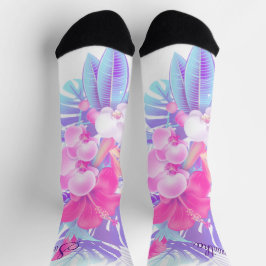 Hübsch Pink Blau Lila Blumen Tropical Socken