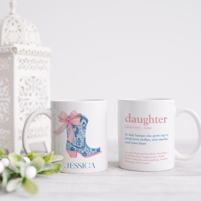 Hübsch Pink & Blue Chinoiserie Bow Daughter Kaffeetasse (Pretty and sassy this mug is two sided to give a funny definition of a daughter and a pretty image)