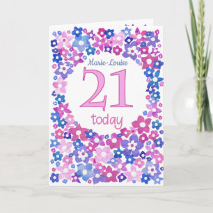 Hübsch Pink Blue Floral Custom Front 21. Geburtsta Karte