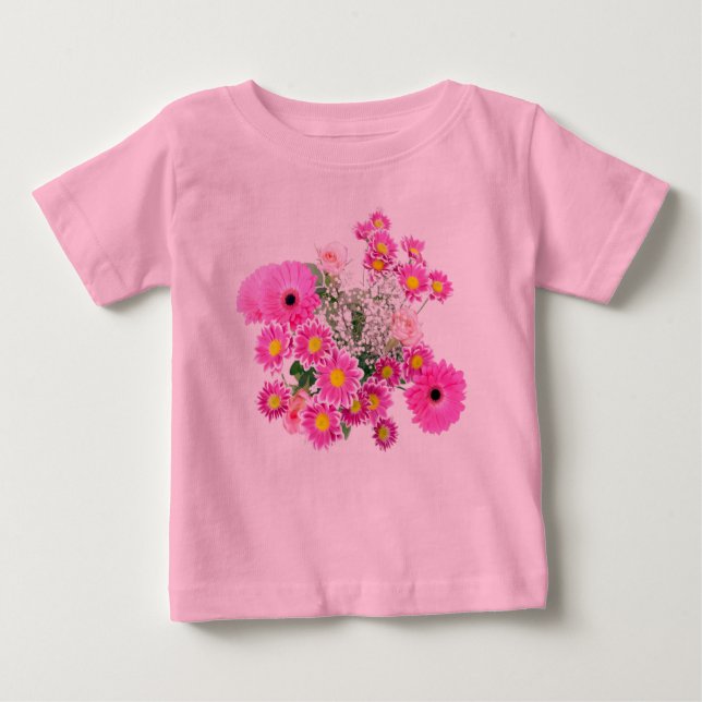 Hübsch Pink Blume Baby Tutu Bodysuit T-shirt (Vorderseite)