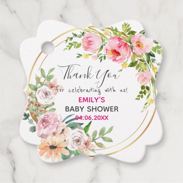 Hübsch Pink Blumenstrauß Dankeschön Kinderdusche Geschenkanhänger (Vorderseite)