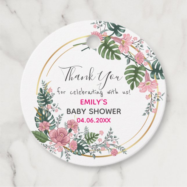 Hübsch Pink Blumenstrauß Dankeschön Kinderdusche Geschenkanhänger (Vorderseite)