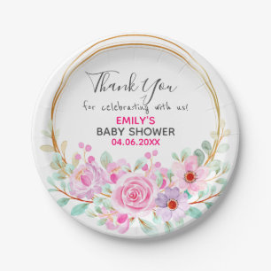 Hübsch Pink Blumenstrauß Dankeschön Kinderdusche Pappteller