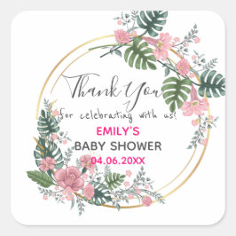 Hübsch Pink Blumenstrauß Dankeschön Kinderdusche Quadratischer Aufkleber