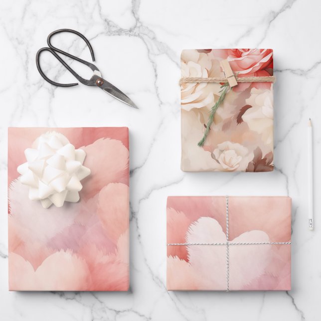 Hübsch Pink Blush Blume Geburtstag Geschenkpapier Set (Vorderseite)
