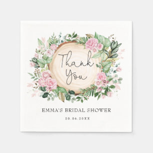 Hübsch Pink Blush Blume Grünes Brautparty Serviette