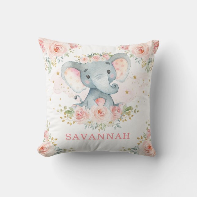 Hübsch Pink Blush Elephant Baby Girl Kinderzimmer Kissen (Vorderseite)
