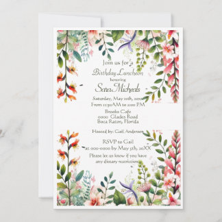 Hübsch Pink Botanical Birthday Luncheon Einladung