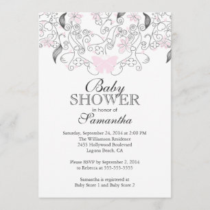 Hübsch Pink Butterfly Baby Girl Baby Dusche Einladung