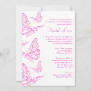 Hübsch Pink Butterfly Bat Mitzvah Einladungen