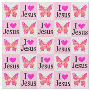 HÜBSCH PINK BUTTERFLY I LIEBE JESUS FABRIC STOFF