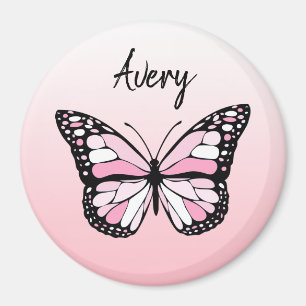 Hübsch Pink Butterfly Personalisierter Name Magnet