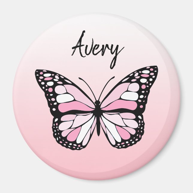 Hübsch Pink Butterfly Personalisierter Name Magnet (Vorne)