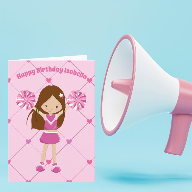 Hübsch Pink Cheerleader Personalisiert Birthday Gi Karte (Von Creator hochgeladen)