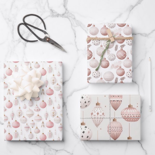 Hübsch Pink Christmas Baubles Geschenkpapier Set (Vorderseite)