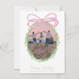 Hübsch Pink Christmas Coquette Bow Kranz Foto Feiertagskarte