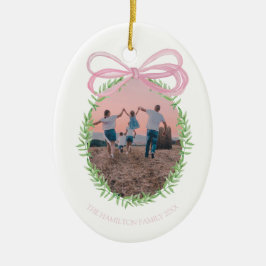 Hübsch Pink Christmas Coquette Bow Kranz Foto Keramik Ornament