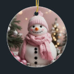 Hübsch Pink Christmas Snowman Keramik Ornament<br><div class="desc">Hübsch Pink Christmas Snowman</div>