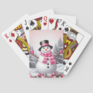 Hübsch Pink Christmas Snowman Scene Spielkarten