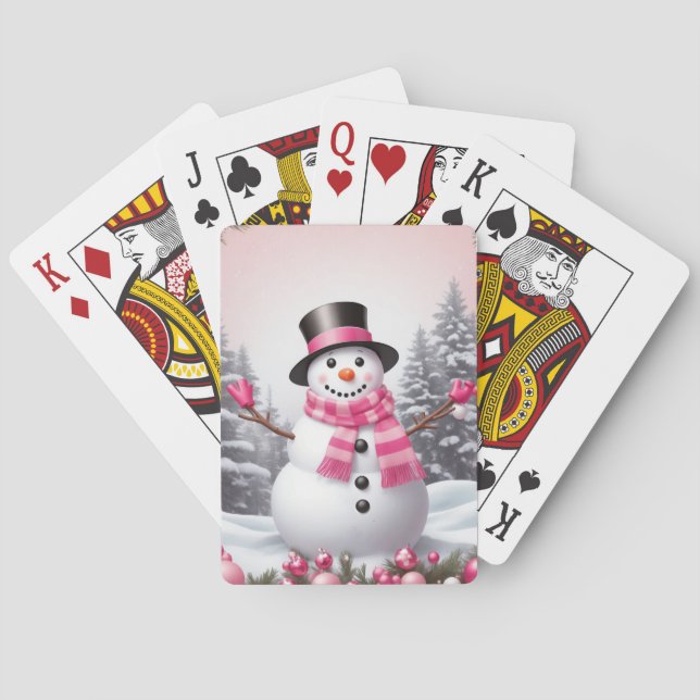 Hübsch Pink Christmas Snowman Scene Spielkarten (Rückseite)