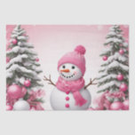 Hübsch Pink Christmas Snowman & Trees Seidenpapier<br><div class="desc">Hübsch Pink Christmas Snowman & Trees</div>