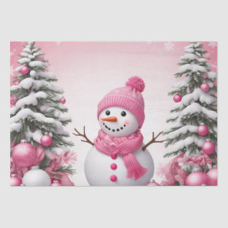 Hübsch Pink Christmas Snowman & Trees Seidenpapier