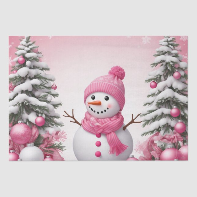 Hübsch Pink Christmas Snowman & Trees Seidenpapier (Vorderseite)