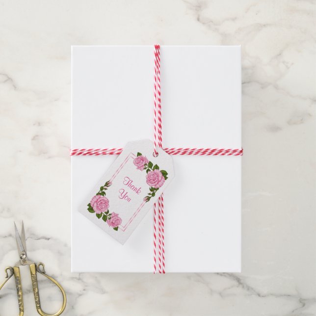 Hübsch Pink Corner Bouquets Hochzeit Geschenkanhänger (Mit Garn)