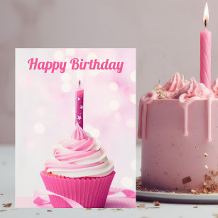 Hübsch Pink Cupcake Foto Custom Happy Birthday Postkarte