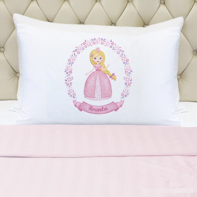 Hübsch Pink Fairytale Princess Pillowcase Kissenbezug (A cute girls pink princess pillowcase. Personalize it with your girls name. So cute for her bed.)