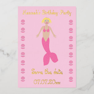Hübsch Pink Fantasy Mermaid Custom Birthday Party Folien Feiertagskarte