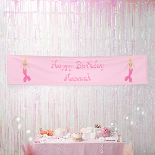 Hübsch Pink Fantasy Mermaid Custom Geburtstag Banner (Party)