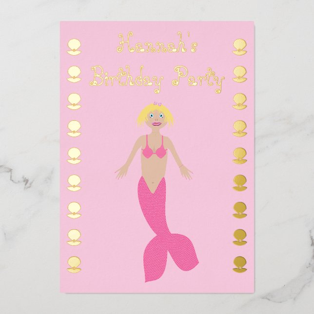 Hübsch Pink Fantasy Mermaid Custom Geburtstag Folieneinladung (Vorderseite)