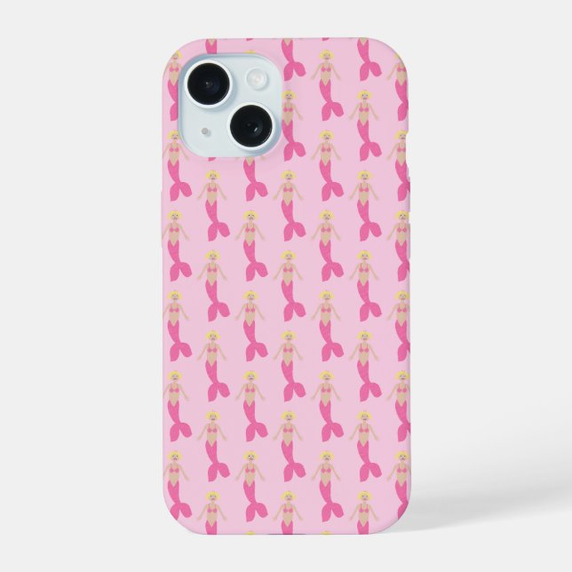 Hübsch Pink Fantasy Mermaid Gemustert iPhone 15 Hülle (Rückseite)