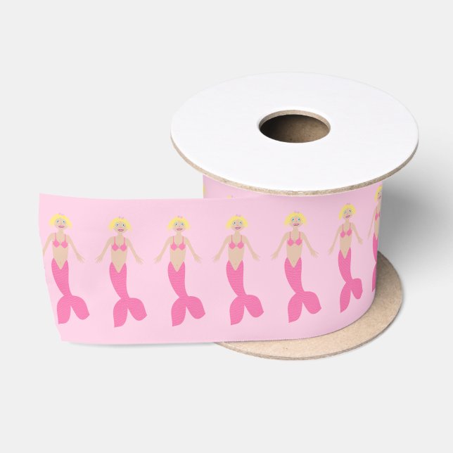Hübsch Pink Fantasy Mermaid Gemustert Satinband (Spule)