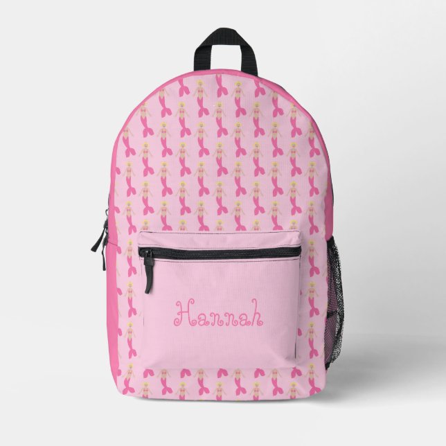 Hübsch Pink Fantasy Mermaid Individuelle Name Bedruckter Rucksack (Vorderseite)
