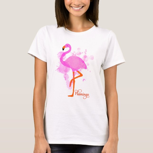 Hübsch Pink Flamingo Artistic Paint Spritzer T-Shirt (Vorderseite)