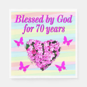 HÜBSCH PINK FLORAL 70. GEBURTSTAG PAPIER NAPKINS SERVIETTE