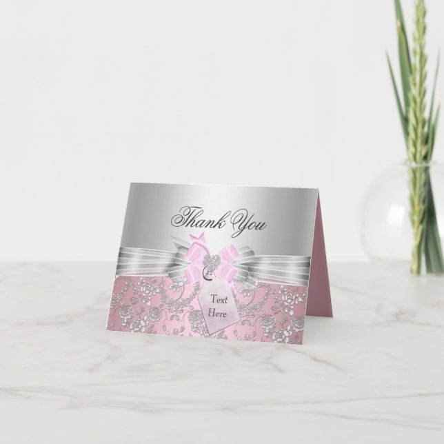 Hübsch Pink Floral & Bow Dankeschön Karte (Vorderseite)