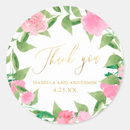 Hübsch Pink Floral Imitate Gold Hochzeit Vielen Da Runder Aufkleber