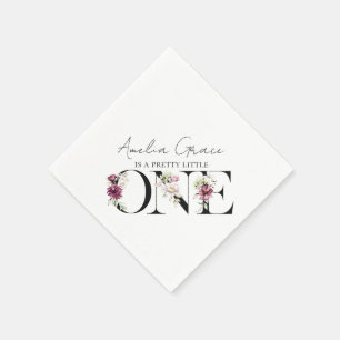 Hübsch Pink Floral ONE Baby Girl's First Birthday Serviette