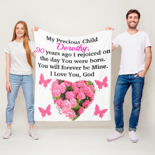 HÜBSCH PINK FLORAL PERSONALISIERT 90. GEBURTSTAG FLEECEDECKE