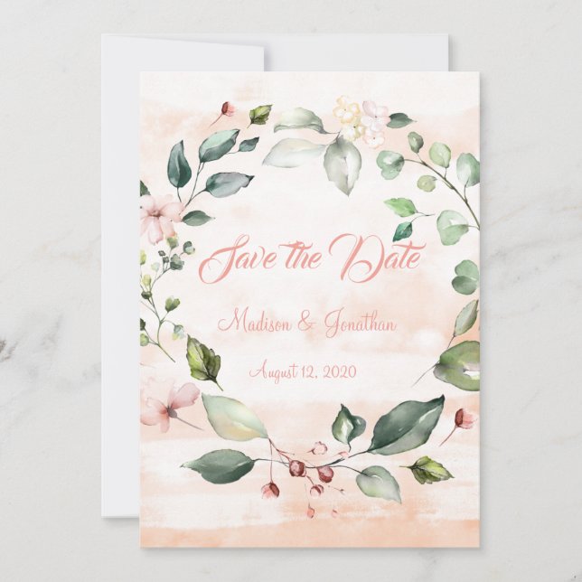 Hübsch Pink Floral Script Wreath Save The Date