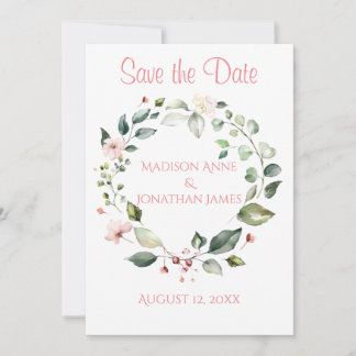 Hübsch Pink Floral Script Wreath Save The Date