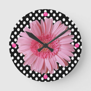 Hübsch Pink Gerber Daisy Wall Clock Runde Wanduhr