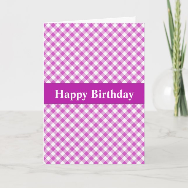 Hübsch Pink Gingham Birthday Card Karte (Vorderseite)