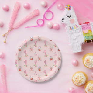 Hübsch Pink Gingham, Bunnies und Bären! Pappteller