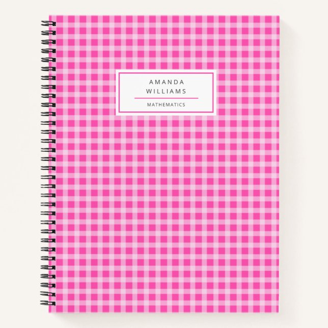 Hübsch Pink Gingham Kariert Personalisiert Notizbuch (Vorderseite)