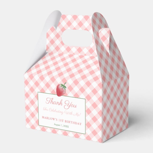 Hübsch Pink Gingham Strawberry Picnic Geburtstag Geschenkschachtel (Vorderseite)