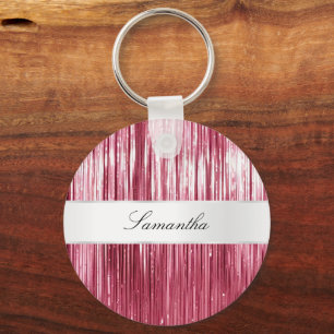 Hübsch Pink Glam Tinsel Streifen Schlüsselanhänger
